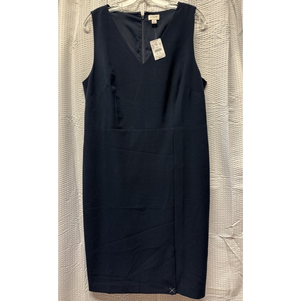 J. Crew NWT Sleeveless V-Neck Shift Dress Navy Style AK933‎ SZ 14 Work Office